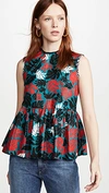 Marni Printed Linen And Cotton-blend Peplum Top In Gazebo