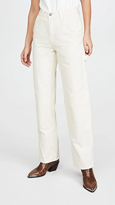 Re/done Workmans Paneled Cotton-canvas Straight-leg Pants In Off White