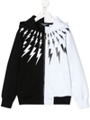 Neil Barrett Teen Lightning Colour Block Hoodie In Black