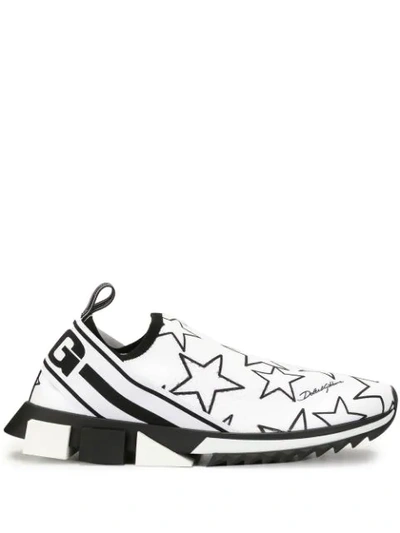 Dolce & Gabbana Mixed Star Print Sorrento Trainers In Stretch Knit Fabric In Cream