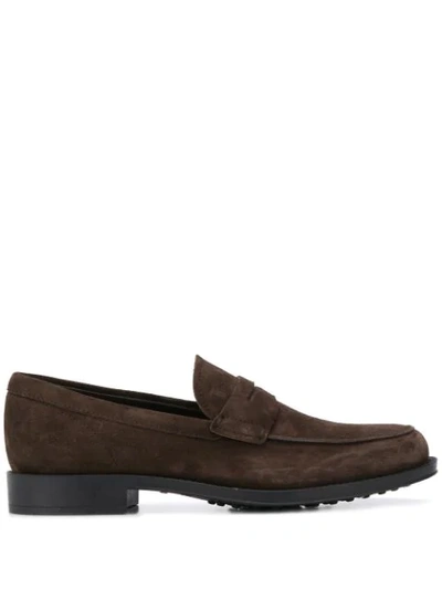 Tod's Leather Loafer Shoes In Brown