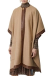 BURBERRY PYECOMBE LEATHER TRIM CASHMERE CAPE,8023662