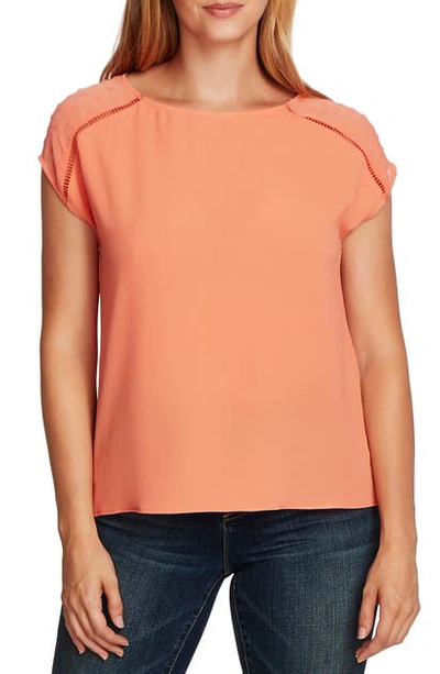Vince Camuto Clip Dot Detail Short Sleeve Top In Bright Coral