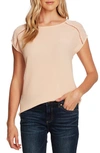 Vince Camuto Clip Dot Detail Short Sleeve Top In Apricot Cream