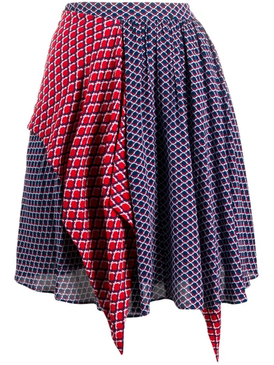 Kenzo Panelled Geometric-print Skirt In Deck Blue