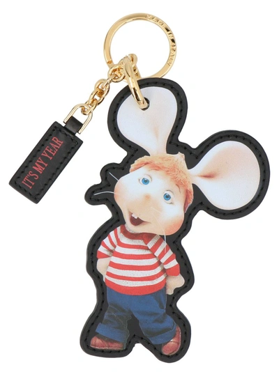 Alberta Ferretti Keychain In Leather In The Shape Of Topo Gigio In Black