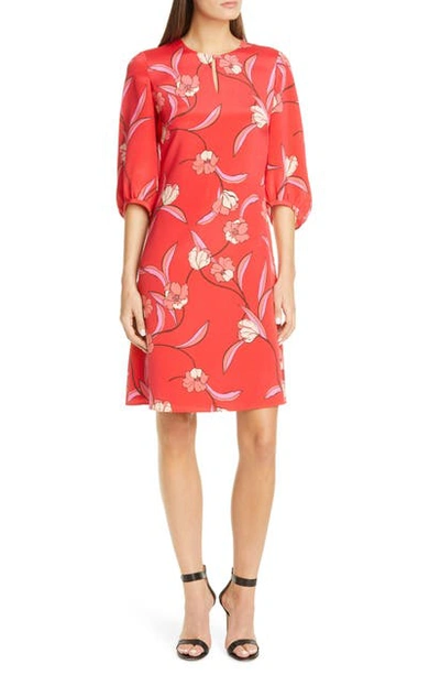 St John Floral Stretch-silk Puff-sleeve Dress In Poppy Multi