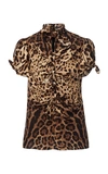 Dolce & Gabbana Knotted Cutout Leopard-print Stretch-silk Crepe De Chine Blouse In Animal
