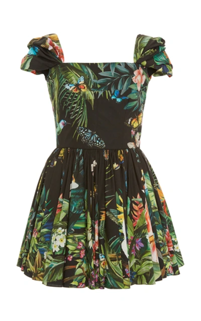 Dolce & Gabbana Pleated Printed Cotton-poplin Mini Dress