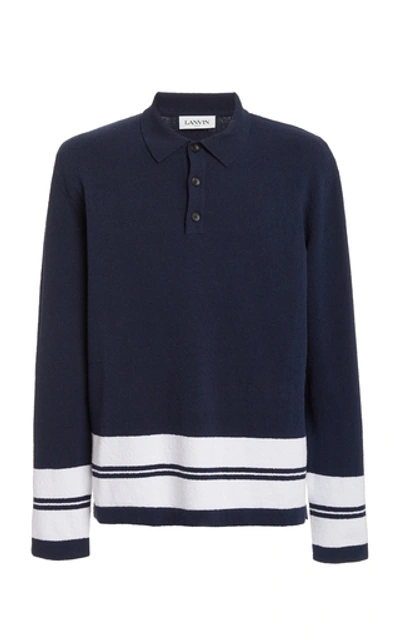 Lanvin Striped Cotton-blend Polo Shirt In Navy