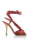 DOLCE & GABBANA TIE-DETAILED SNAKE-EFFECT LEATHER SANDALS,789818