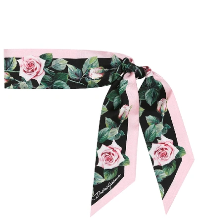 Dolce & Gabbana Rose Print Square Silk Twill Scarf In Black