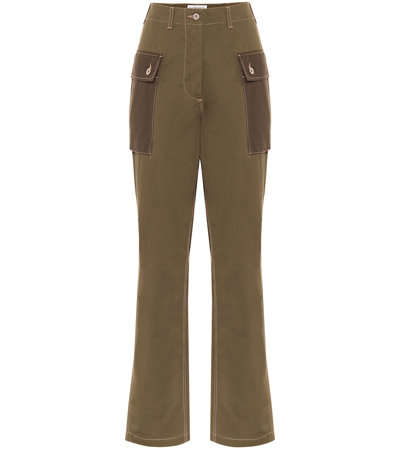 Loewe High-rise Two-tone Cotton-twill Trousers In Green