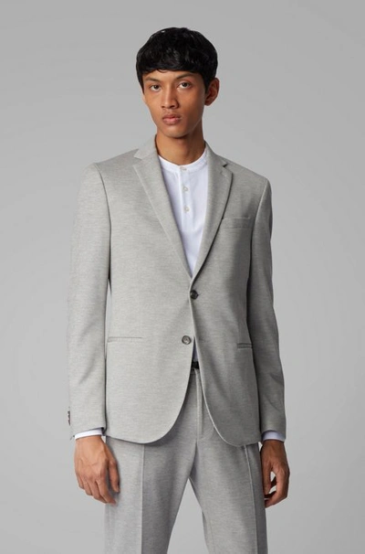 Hugo Boss Slim-fit Jacket In Melange Stretch Jersey In Grey