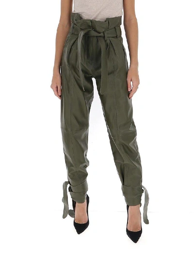 Attico High Waisted Knot Detail Pants In Green