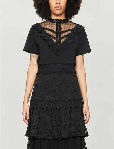 The Kooples Lace T-shirt In Bla01