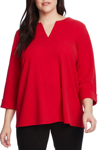 Vince Camuto Split Neck Textured Knit Top In Rhubarb