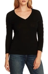 Vince Camuto Cutout Sleeve Cotton Blend Sweater In Rich Black