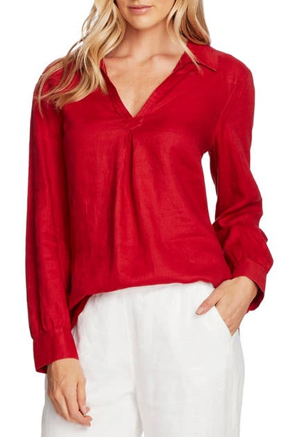 Vince Camuto Linen Collared Tunic Top In Rhubarb