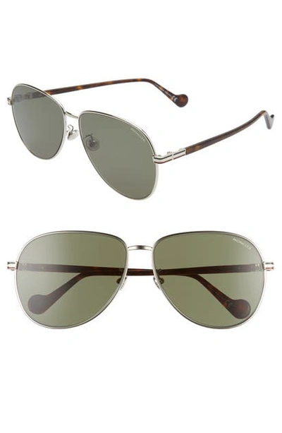 Moncler 63mm Oversize Aviator Sunglasses In Palladium/ Green/ Tortoise