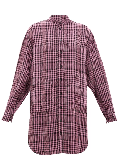 Colville Longline Checked Poplin Shirt In Pink/black Pkbk