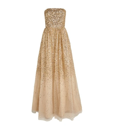 Alice And Olivia Silk Embroidered Flared Maxi Dress In Gold