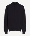 John Smedley Wyvern Navy Half-zip Merino Wool Jumper In Midnight