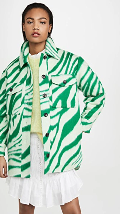 Isabel Marant Harvey Tiger-print Brushed-wool Overshirt In Green