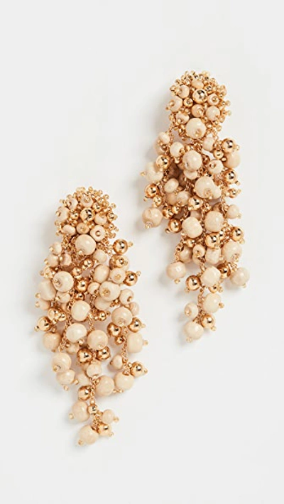 Oscar De La Renta Glass & Wood Beaded Cascade Drop Clip-on Earrings In Ivory