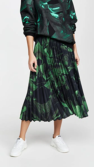 Off-white Pleated Printed Silk-crepe Midi Skirt In Green