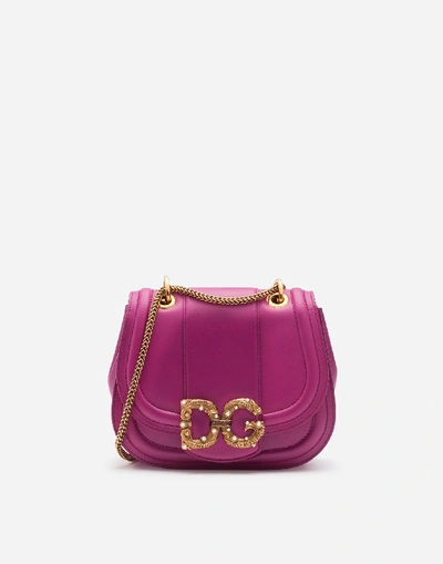 Dolce & Gabbana Small Leather Dg Amore Messenger Bag In Purple