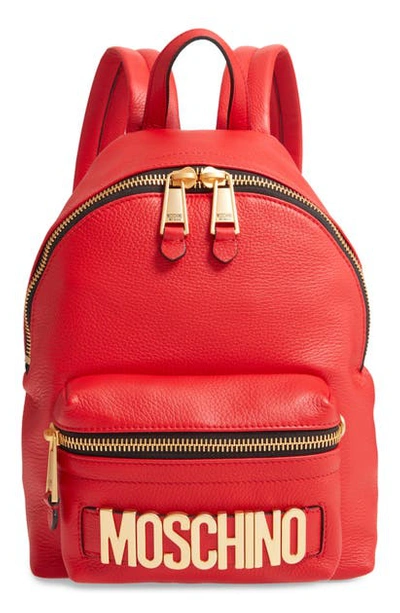 Moschino Logo Leather Backpack In Red