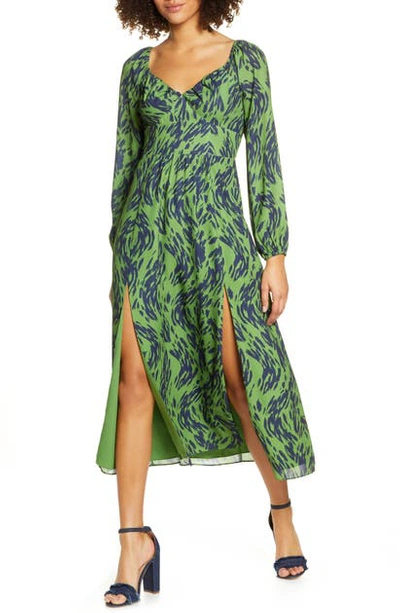Ali & Jay Art Snob Long Sleeve Print Dress In Leaf/ Navy