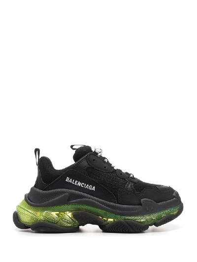 Balenciaga Triple S Clear Sole Logo-embroidered Leather, Nubuck And Mesh Sneakers In Black