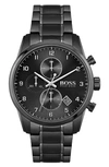 Hugo Boss Men's Chronograph Skymaster Black Stainless Steel Mesh Bracelet Watch 44mm Women's Shoes