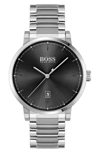 Hugo Boss Men's Confidence Silver-tone Stainless Steel Bracelet Watch Set 2 Pieces, 42mm Women's Shoes
