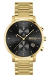 Hugo Boss Men's Chronograph Integrity Gold-tone Stainless Steel Bracelet Watch 43mm Women's Shoes