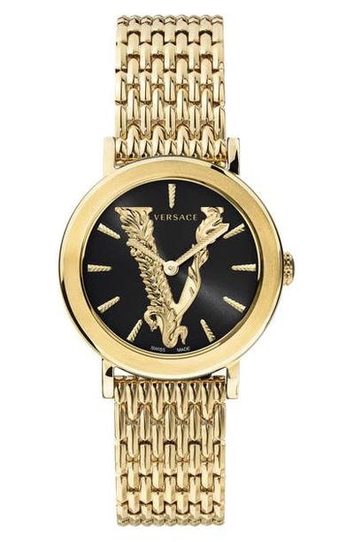 Versace Virtus Leather Strap Watch, 36mm In Champagne Gold/ Black