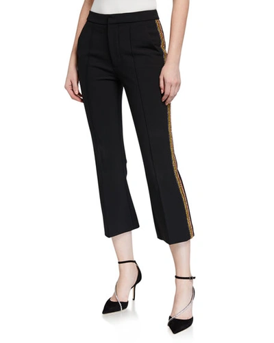 Area Bonded Wool Crop Trousers W/ Crystal Bands In Black