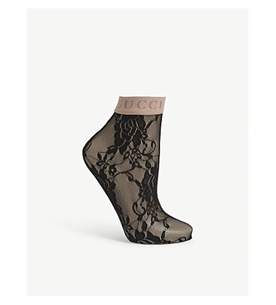 Gucci Floral Lace Woven Socks In Black