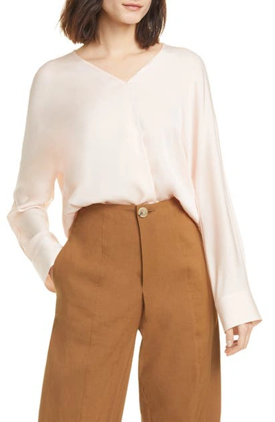 Vince Stretch Silk Popover Blouse In Pale Petal