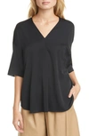 VINCE ELBOW SLEEVE STRETCH SILK POPOVER TOP,V649012272