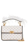 VALENTINO GARAVANI MEDIUM SPIKE IT FEATHER & LEATHER SHOULDER BAG,TW0B0122TVL