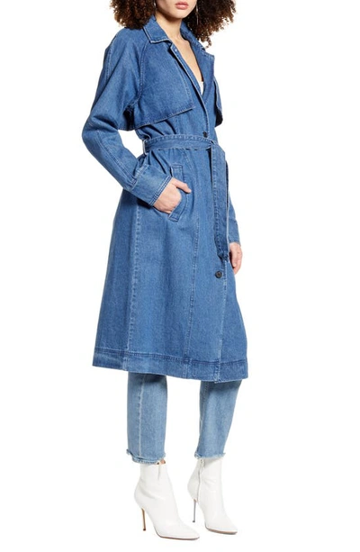 Vero Moda Mina Denim Trench Coat In Medium Blue Denim