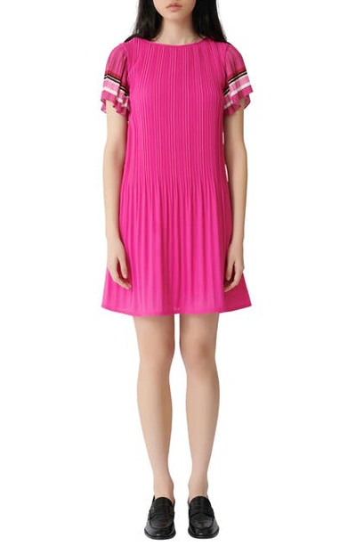 Maje Rolini Pleated Short Dress In Fuchsia