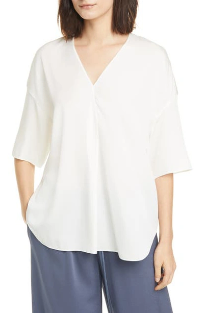 Vince Elbow Sleeve Stretch Silk Popover Top In Off White