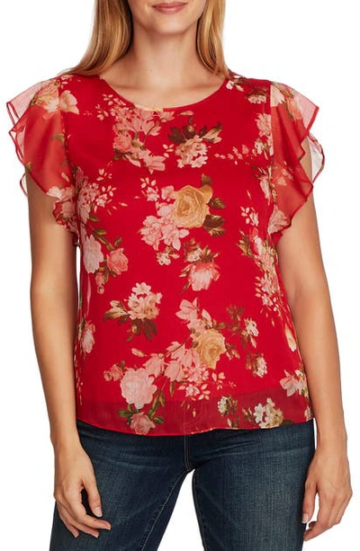 Vince Camuto Beautiful Blooms Flutter Sleeve Top In Rhubarb