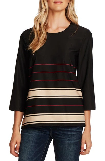 Vince Camuto Linear Plains Border Stripe Twill Blouse In Rich Black