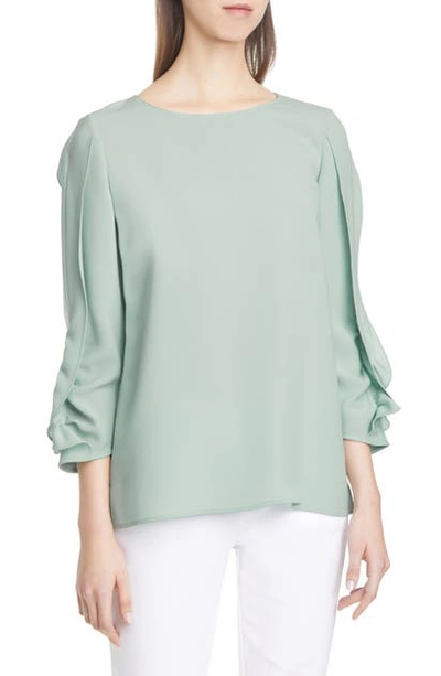 Lafayette 148 Perrin Ruffle Sleeve Finesse Crepe Blouse In Seaglass