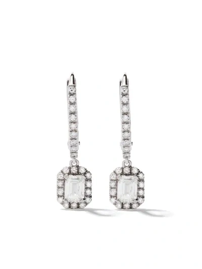 As29 18kt White Gold Mye Pave Diamond Drop Hoop Earrings In Silver